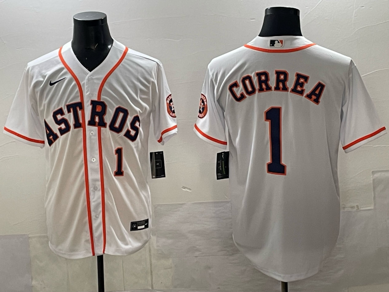 Men 2025 Houston Astros 1 Correa white Nike MLB Jersey 003